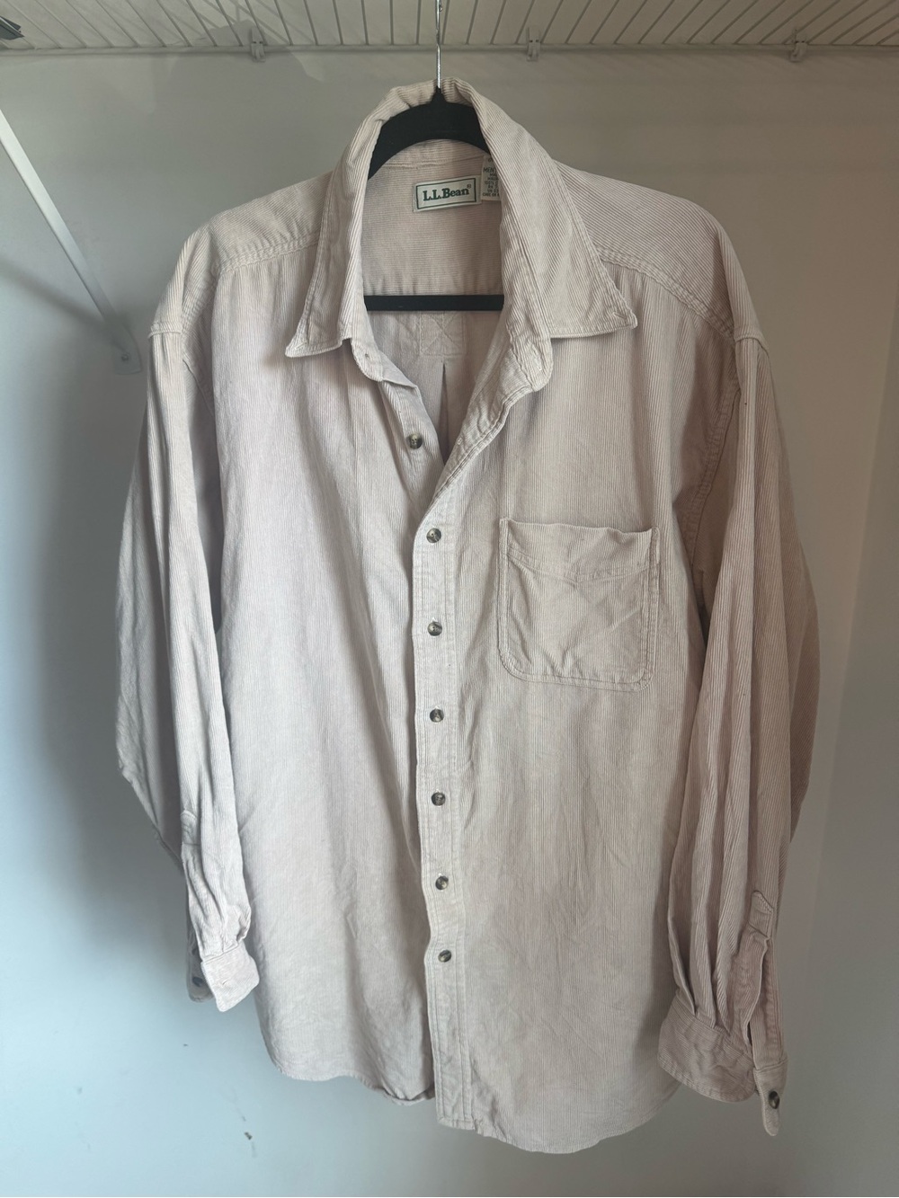 L.L. Bean Men’s Casual Corduroy Button-Down Shirt in Light Beige